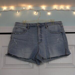 No Boundaries (NOBO): Light Wash Blue Distressed Denim Shorts